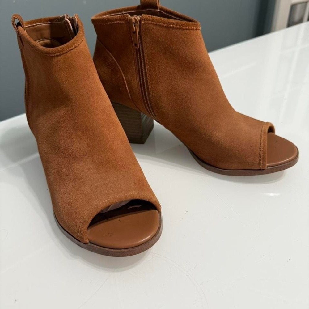 Aldo Tan Suede Peep-Toe Ankle Booties